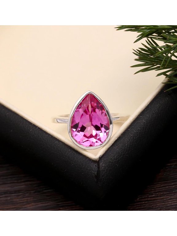 Pear Cut Pink Sapphire Rings 5 ct. t.w. 925 Sterling, Sterling Silver