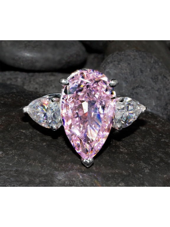 Pear Cut Pink Sapphire Ring 5 ct. t.w. 925 Sterling, Sterling Silver Weeding Ring For Beloved