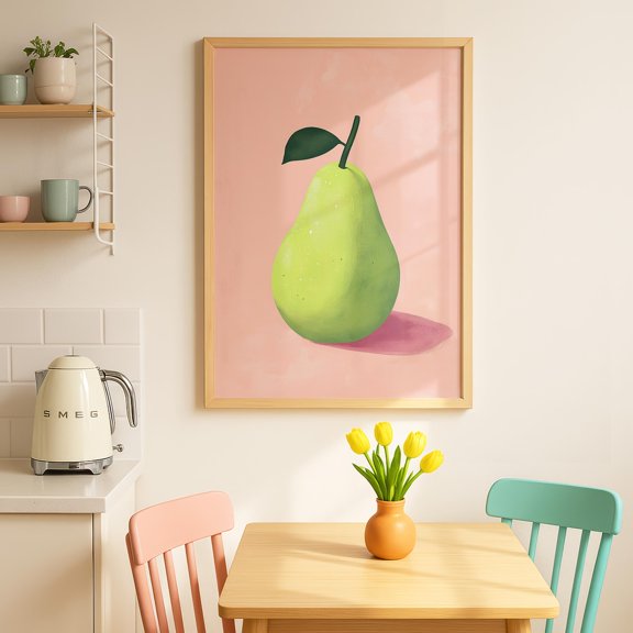 Pear Print Modern Boho Fruit Colorful Kitchen Wall Art Aesthetic Pastel Bright Decor Eclectic, Unframed Canvas 24x36in