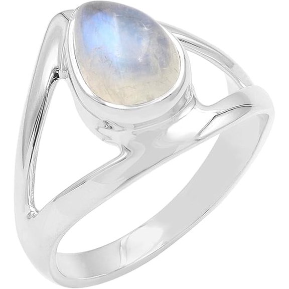 Pear Rainbow Moonstone Stylish Ring 925 Sterling Silver Ring Handmade Statement Ring US 6.5