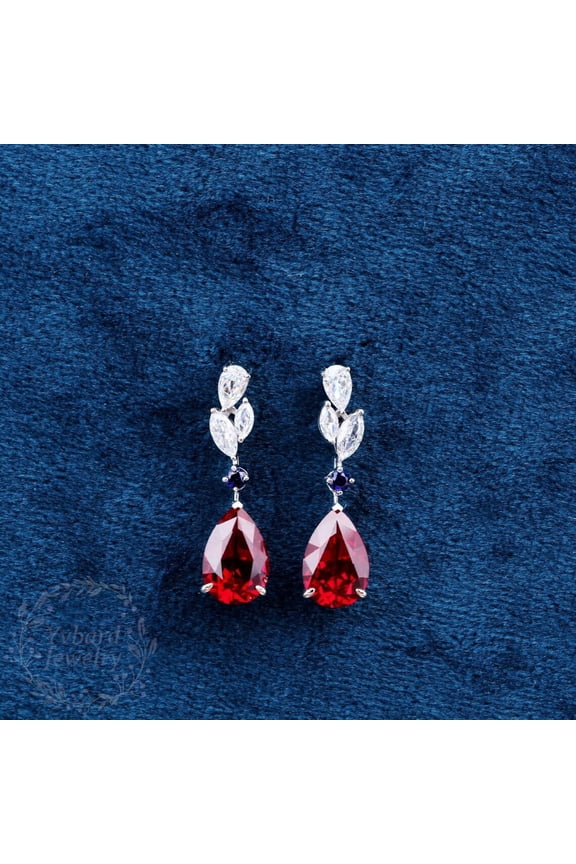 Pear Red Ruby Drop Earrings Solid White Gold Teardrop Earrings For Women Moissanite Wedding Earrings Art Deco Dangle Earring Brithday Gift