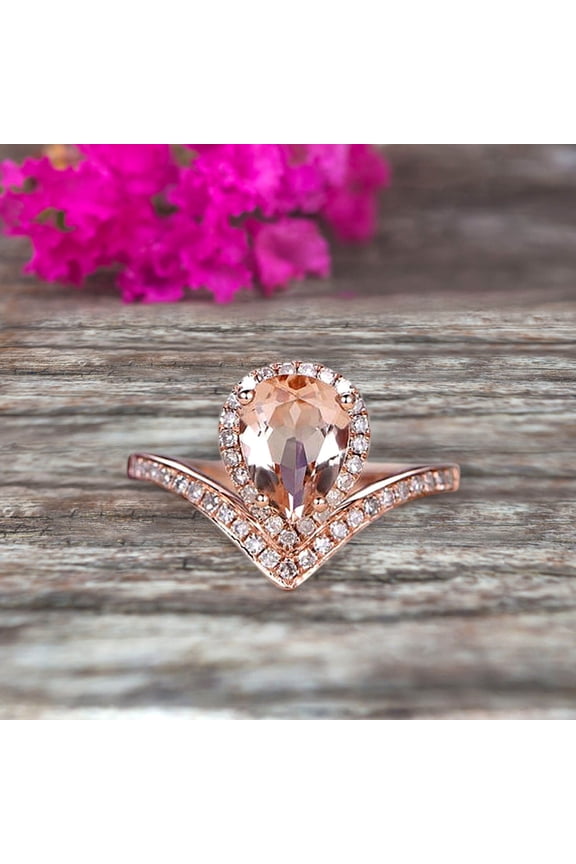 Pear Shape 1.50 Carat Morganite Engagement Ring On 10k Rose Gold Wedding Ring Promise Ring Art Deco Glaring Jewelry Anniversary Gift