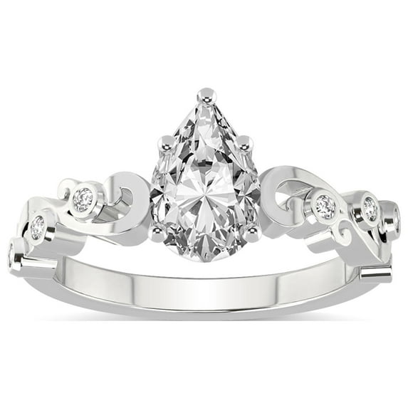 Pear Shape 1 Carat IGI Certified Lab Grown Diamond Ring | 14K White Gold |Catrina Cutwork Lab Diamond Engagement Ring | FG-VS1-VS2 Quality Friendly Diamonds