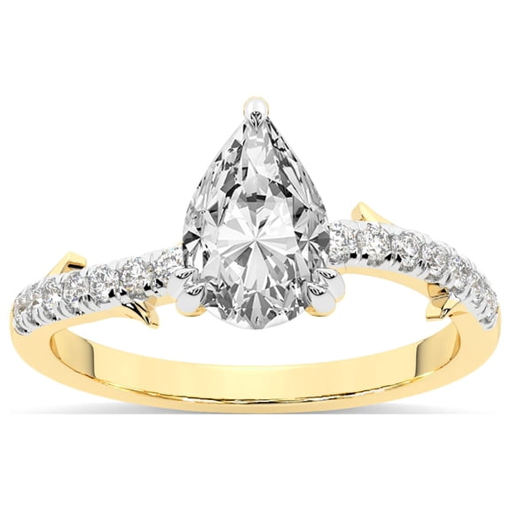 Pear Shape 1 Carat IGI Certified Lab Grown Diamond Ring | 14K Yellow Gold | Phoebe Twigs Diamond Ring | FG-VS1-VS2 Quality Friendly Diamonds