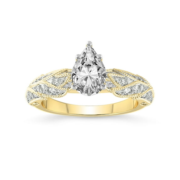 Pear Shape 1 Carat IGI Certified Lab Grown Diamond Ring | 14K Yellow Gold | Vintage Willow Lab Diamond Engagement Ring | FG-VS1-VS2 Quality Friendly Diamonds