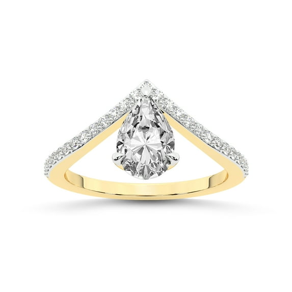 Pear Shape 1 Carat IGI Certified Lab Grown Diamond Ring | 14K Yellow Gold | Zelda Classic Chevron Diamond Ring | FG-VS1-VS2 Quality Friendly Diamonds