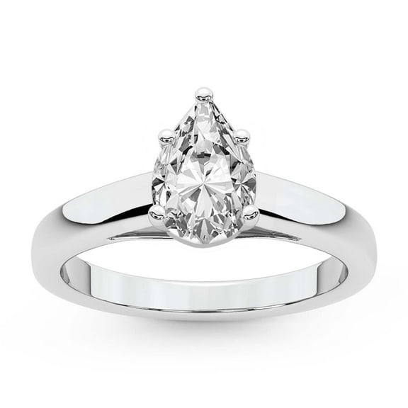 IGI Certified 1 Carat Pear Shape Lab Grown Diamond Engagement Ring | 14K White Gold | Allen Flat Band Solitaire Lab Diamond Ring | FG-VS1-VS2 Quality Friendly Diamonds