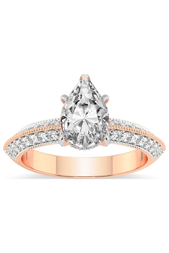 Pear Shape 3 Carat IGI Certified Lab Grown Diamond Ring Mothers Day Gift | 14K Rose Gold | Dua Side Stone Knife Edge Lab Diamond Ring | FG-VS1-VS2 Quality Friendly Diamonds