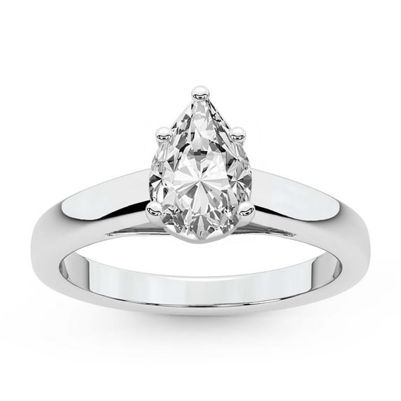 IGI Certified 3 Carat Pear Shape Lab Grown Diamond Engagement Ring | 14K White Gold | Allen Flat Band Solitaire Lab Diamond Ring | FG-VS1-VS2 Quality Friendly Diamonds