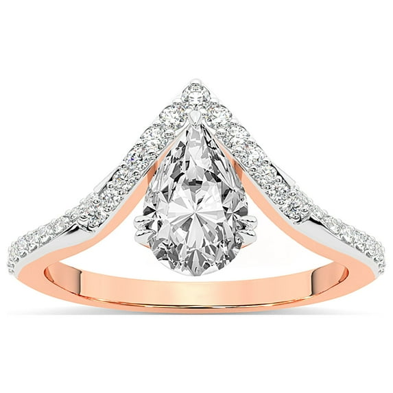 Pear Shape 4 Carat IGI Certified Lab Grown Diamond Ring | 14K Rose Gold | Athena Chevron Twist Diamond Ring | FG-VS1-VS2 Quality Friendly Diamonds