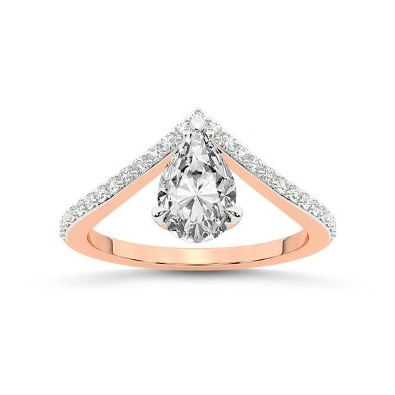 Pear Shape 5 Carat IGI Certified Lab Grown Diamond Ring | 14K Rose Gold | Zelda Classic Chevron Diamond Ring | FG-VS1-VS2 Quality Friendly Diamonds
