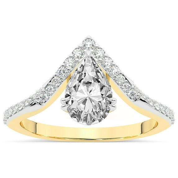 Pear Shape 5 Carat IGI Certified Lab Grown Diamond Ring | 14K Yellow Gold | Athena Chevron Twist Diamond Ring | FG-VS1-VS2 Quality Friendly Diamonds