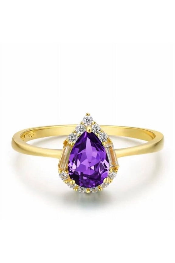Pear Shape Amethyst Ring, Matching Ring, Sterling Silver Wedding Jewelry, Purple Gemstone Birthday Promise Gift.