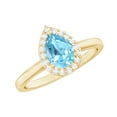 thumbnail image 1 of Rosec Jewels Natural Aquamarine Teardrop Engagement Ring - Aquamarine Diamond Ring for Women - AAA Grade - With Jewelry Box, 10K Yellow Gold, US 6.50, 1 of 8
