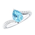 thumbnail image 1 of Pear Shape Aquamarine Solitaire Ring with Diamond, Bypass Ring - 1 Carat, 10K White Gold, US 8.50, 1 of 9