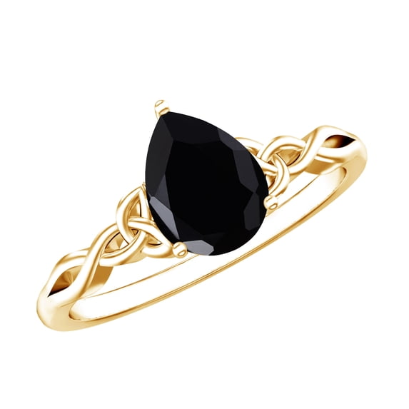 Rosec Jewels Pear Shape Black Onyx Celtic Ring for Women (1 Ct, AAA Grade) - Black Onyx Diamond Ring - with Jewelry Box, 18K Yellow Gold, US 4.00