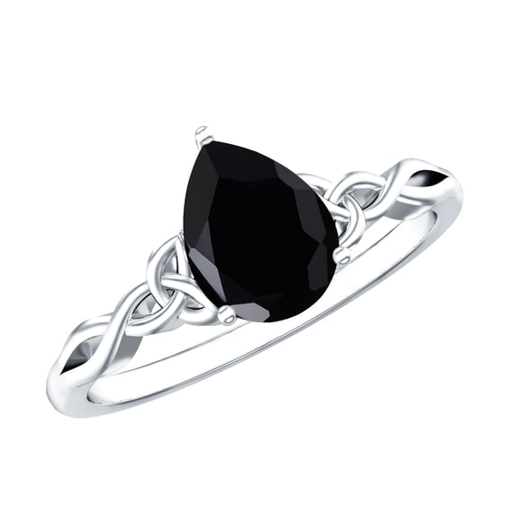 Rosec Jewels Pear Shape Black Onyx Celtic Ring for Women (1 Ct, AAA Grade) - Black Onyx Diamond Ring - with Jewelry Box, 925 Sterling Silver, US 4.00