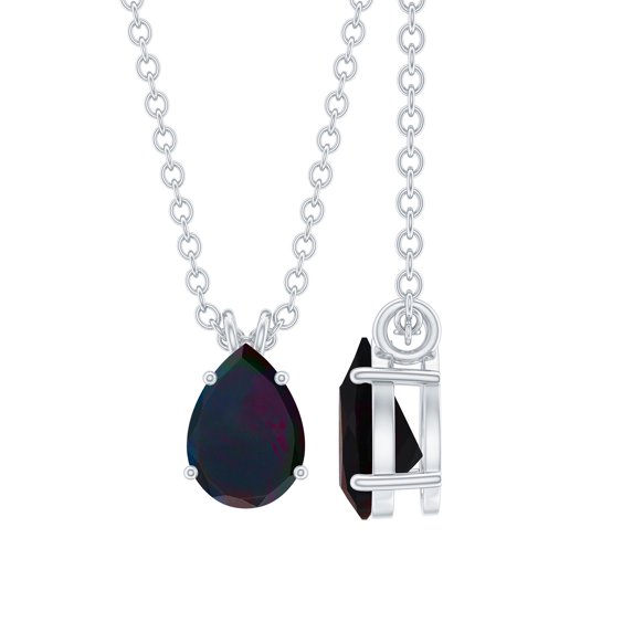 Rosec Jewels Natural Black Opal Solitaire Pendant Necklace (6X8 mm Pear Shape, 1 Ct, AAA Grade) - Ready to Gift for Birthday, 925 Sterling Silver