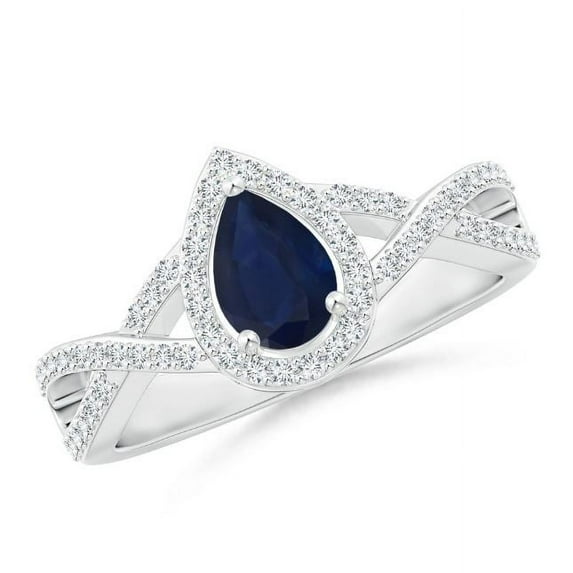 Pear Shape Blue Sapphire CZ Diamond Cocktail Band Ring 925 Sterling Silver September Birthstone Valentine Day Birthday Gift Gemstone Jewelry