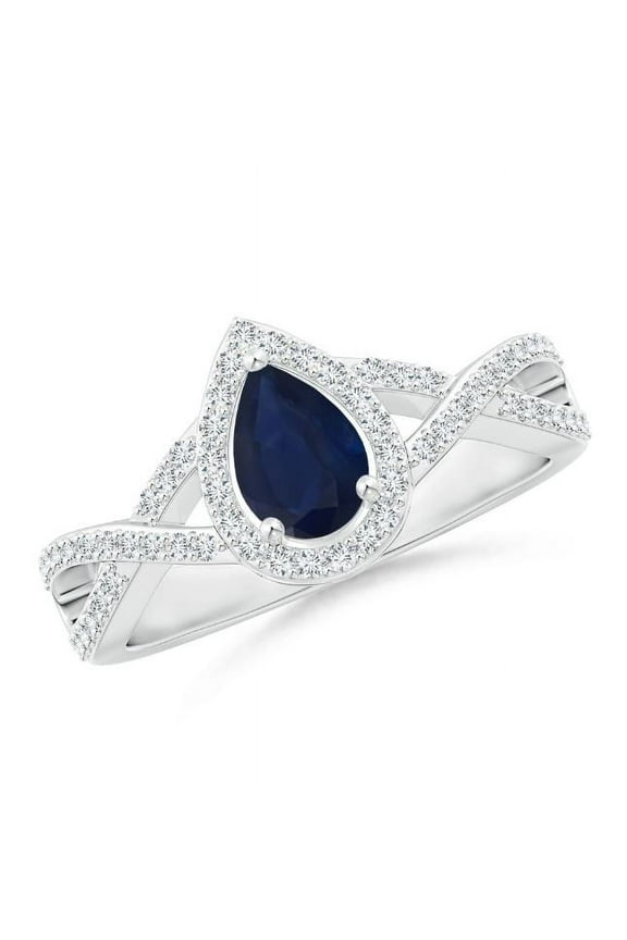 Pear Shape Blue Sapphire CZ Diamond Cocktail Band Ring Women 925 Sterling Silver September Birthstone Valentine Day Birthday Gift Gemstone Jewelry