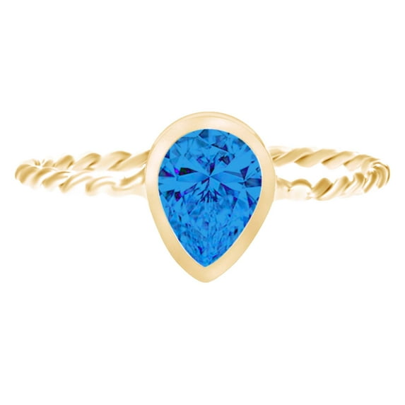 Pear Shape Blue Topaz Twist Ring 14K Yellow Gold-13.5