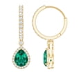thumbnail image 1 of Rosec Jewels Lab Grown Emerald Drop Earrings (6X8mm Pear, AAAA Grade) - Emerald Hoop Earrings with Moissanite - Ready to Gift, 10K Yellow Gold, 1 of 7