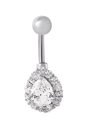 Pear Shape Cubic Zirconia Belly Button Ring, 14 Gram