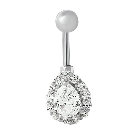 Pear Shape Cubic Zirconia Belly Button Ring, 14 Gram