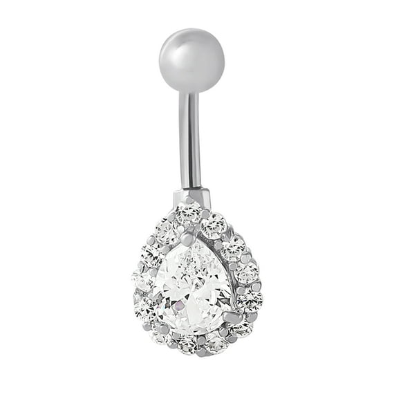 Pear Shape Cubic Zirconia Belly Button Ring, 14 Gram