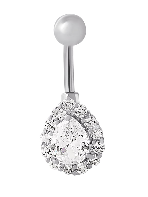 Pear Shape Cubic Zirconia Belly Button Ring, 14 Gram