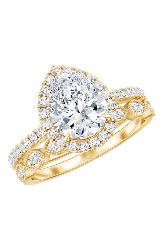 Pear Shape Cubic Zirconia Ring Set for Women, Wedding Engagement Ring Set, 18K Yellow Gold, US 6.00