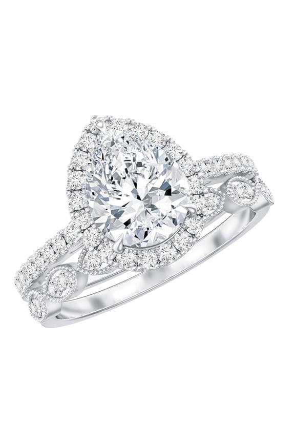 Pear Shape Cubic Zirconia Ring Set for Women, Wedding Engagement Ring Set, 925 Sterling Silver, US 10.50