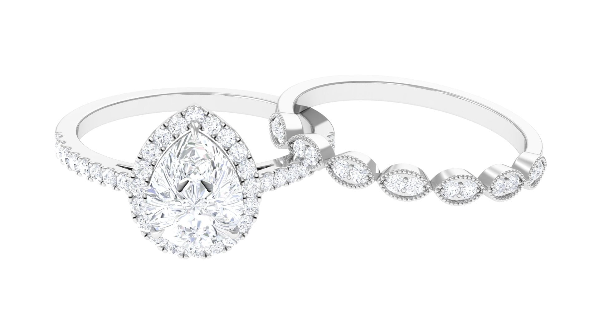 Pear Shape Cubic Zirconia Ring Set for Women, Wedding Engagement Ring