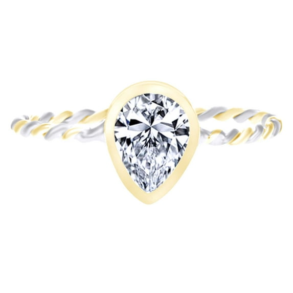AFFY Pear Shape Cubic Zirconia Twist Ring 14K Yellow Gold-7