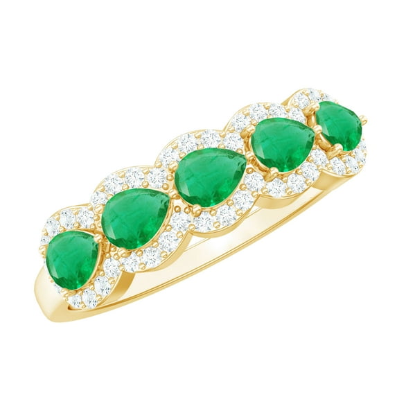 Rosec Jewels Pear Shape Emerald Anniversary Ring for Women - Natural Emerald Diamond Ring - AAA Quality - with Jewelry Box, 10K Yellow Gold, US 7.00