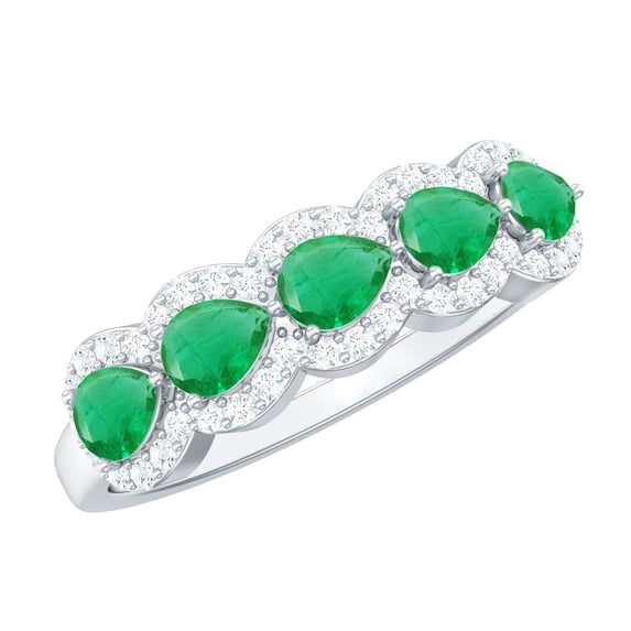 Rosec Jewels Pear Shape Emerald Anniversary Ring for Women - Natural Emerald Diamond Ring - AAA Quality - with Jewelry Box, 18K White Gold, US 9.50