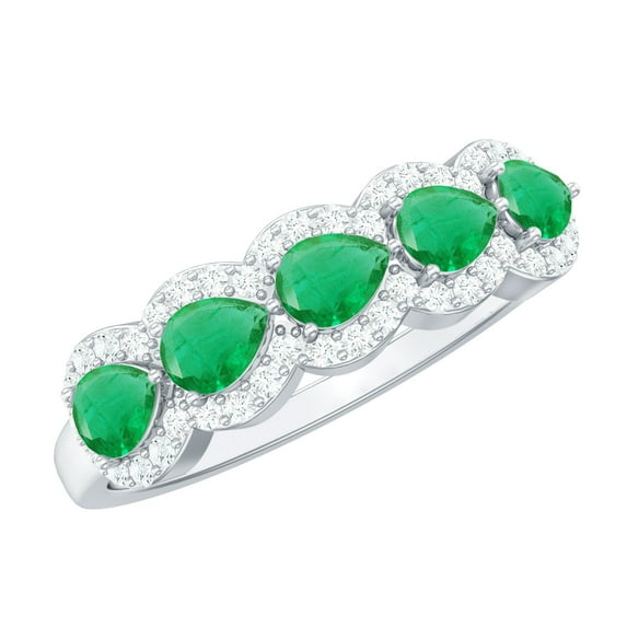 Rosec Jewels Pear Shape Emerald Anniversary Ring for Women - Natural Emerald Diamond Ring - AAA Quality - with Jewelry Box, 925 Sterling Silver, US 4.00