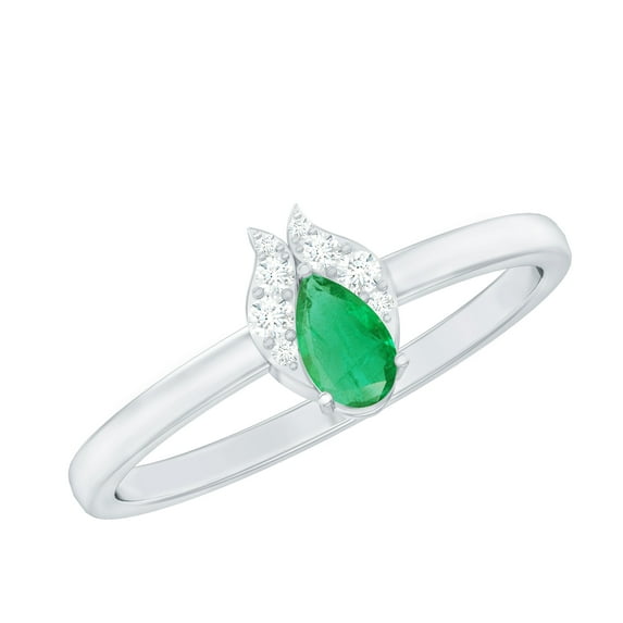 Rosec Jewels Emerald Promise Ring for Women - Real Emerald Diamond Ring - AAA Quality - Ready to Gift for Valentines Day, 18K White Gold, US 4.50
