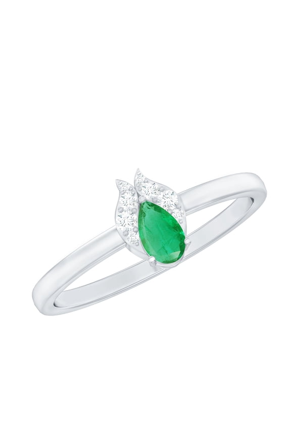 Emerald Promise Ring for Women - Real Emerald Diamond Ring - AAA Quality - Ready to Gift for Valentines Day, 925 Sterling Silver, US 4.00