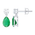 thumbnail image 1 of Rosec Jewels Pear Shape Emerald Teardrop Earrings with Moissanite for Women (AAA Quality), 925 Sterling Silver, 1 of 9