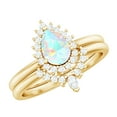 thumbnail image 1 of Rosec Jewels Natural Ethiopian Opal Diamond Wedding Ring Set of 2 - Vintage Style Opal Engagement Ring with Enhancer - AAA Grade, 10K Yellow Gold, US 4.00, 1 of 9