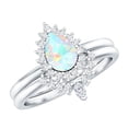 thumbnail image 1 of Rosec Jewels Natural Ethiopian Opal Diamond Wedding Ring Set of 2 - Vintage Style Opal Engagement Ring with Enhancer - AAA Grade, 14K White Gold, US 6.00, 1 of 9