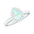 thumbnail image 1 of Rosec Jewels Natural Ethiopian Opal Pear Shaped Engagement Ring with Halo - 5X7 mm - Opal Diamond Ring - AAA Quality, 10K White Gold, US 6.00, 1 of 9