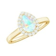 thumbnail image 1 of Rosec Jewels Natural Ethiopian Opal Pear Shaped Engagement Ring with Halo - 5X7 mm - Opal Diamond Ring - AAA Quality, 10K Yellow Gold, US 3.00, 1 of 9