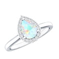 thumbnail image 1 of Rosec Jewels Natural Ethiopian Opal Pear Shaped Engagement Ring with Halo - 0.7 Carat - Opal Diamond Ring - AAA Quality, 925 Sterling Silver, US 4.00, 1 of 9