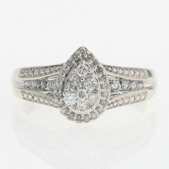 Pear Shape Illusion Set Ring Cluster Engagement Ring 2.4 Ct Diamond 14K White Gold Over