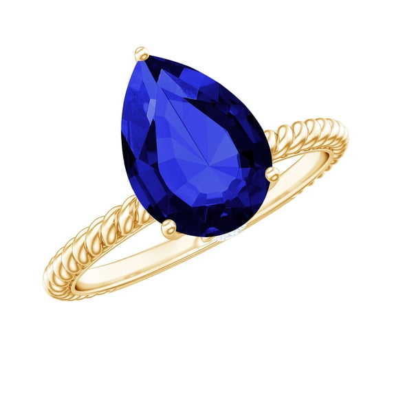 Rosec Jewels Lab Grown Blue Sapphire Engagement Ring for Women - 3 Carat - AAAA Quality - Sapphire Ring With Hidden Diamond, 14K Yellow Gold, US 7.50