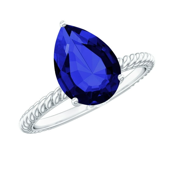 Rosec Jewels Pear Shape Lab Created Blue Sapphire Solitaire Ring with Moissanite - 7X10 mm, 925 Sterling Silver, US 4.00