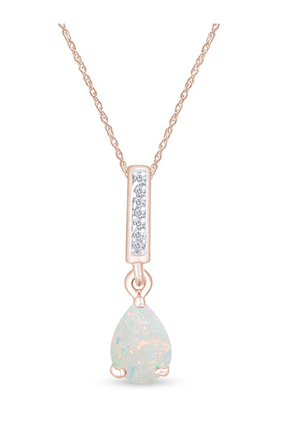 Pear Shape Lab Created Opal And Simulated White Sapphire Solitaire Teardrop Pendant Necklace In 14k Rose Gold Over Sterling Silver With 18" Chain