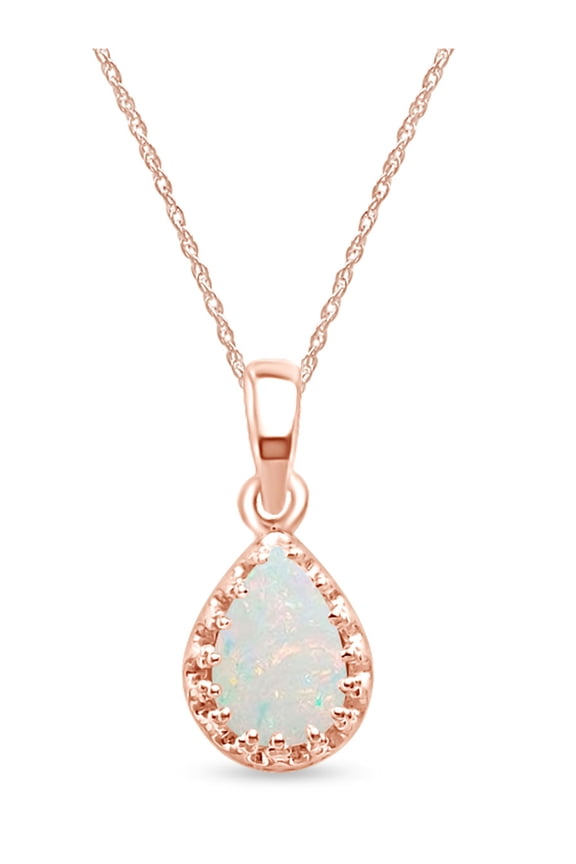 Pear Shape Lab Created Opal Gemstone Teardrop Pendant Necklace In 14k Rose Gold Plated 925 Sterling Silver With 18" Chain